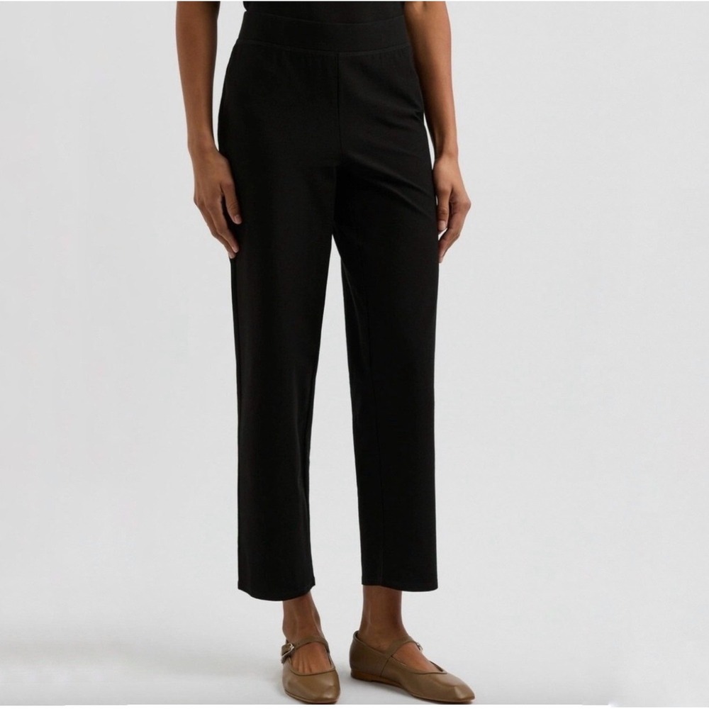 Eileen Fisher Womens Black Viscose Stretch Pull On Straight Leg Pants Size L